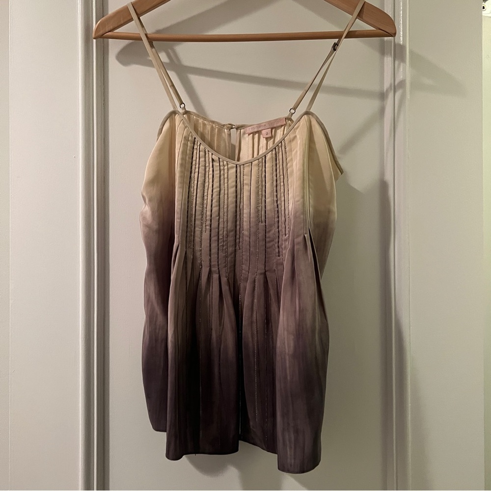 Rebecca Taylor Chain-Embellished Cream-Grey Pink Ombré Tank Top 100% Silk